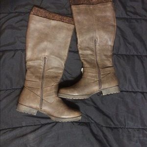 Wide calf faux leather boots